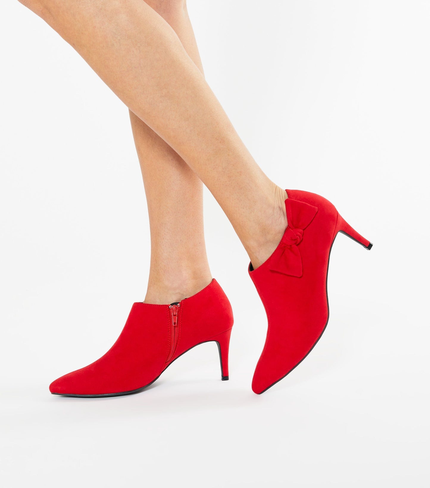 Red Suedette Bow Heeled Shoe Boots