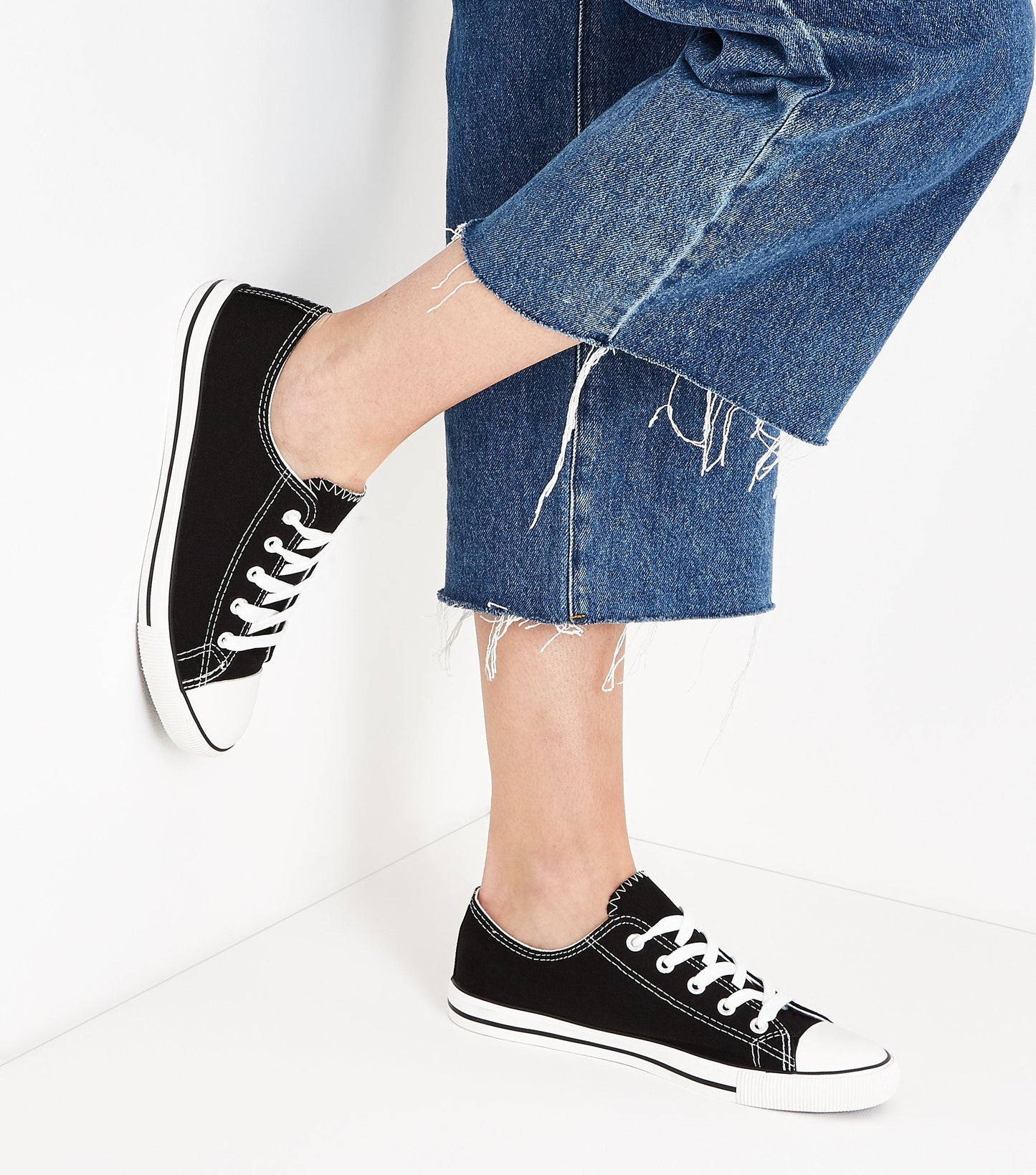 Black Canvas Stripe Sole Trainer
