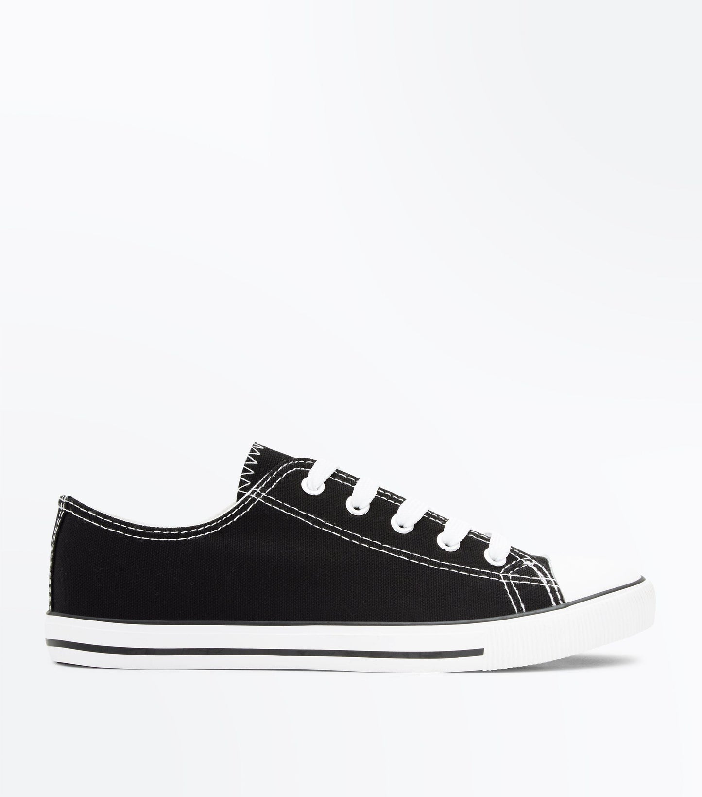 Black Canvas Stripe Sole Trainer